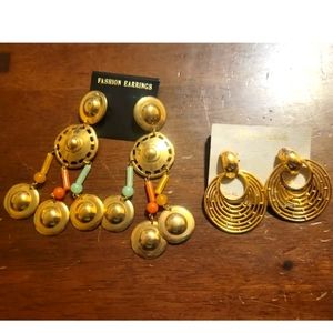 2 Pair Vintage Retro Statement Earrings Costume Jewlery NIP